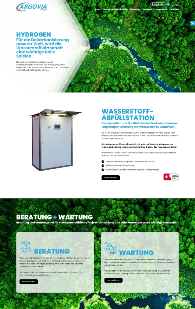 Webdesign von Argovia Hydrogen AG