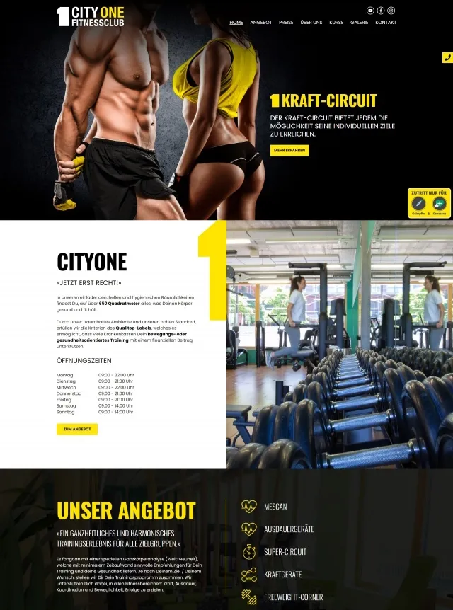 Webdesign von CITY ONE Fitnessclub