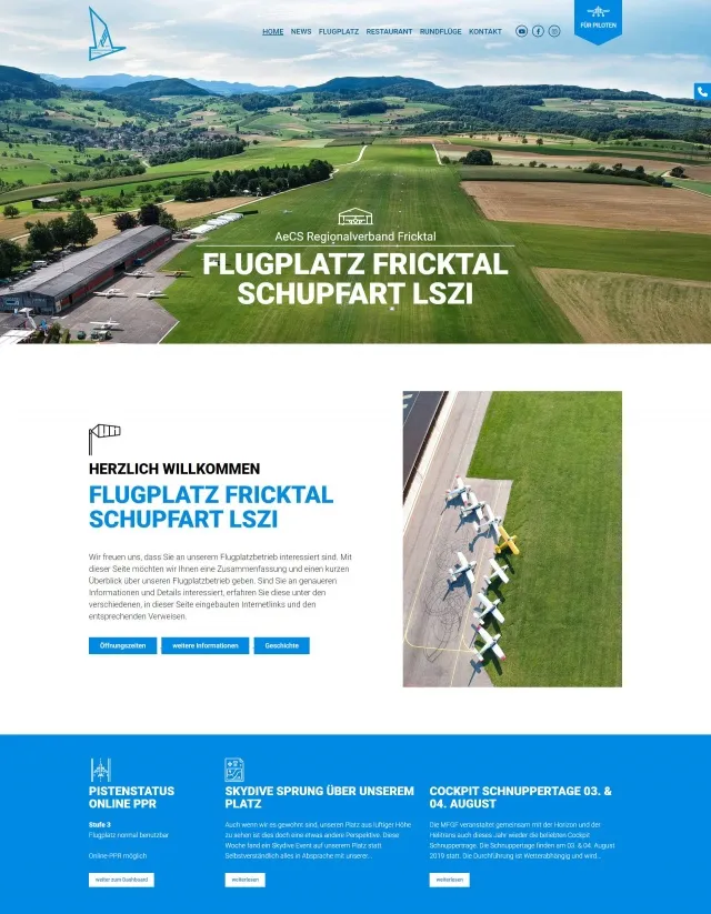 Webdesign von Flugplatz Fricktal Schupfart LSZI