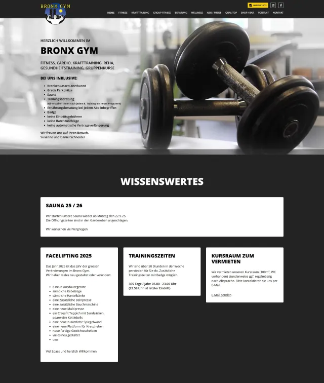 Webdesign von bronx-gym.ch